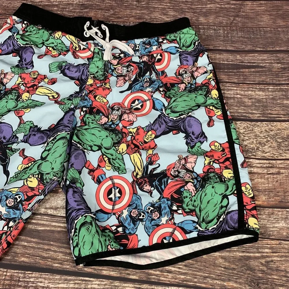 Marvel Comics Hero Swim Trunk Board Shorts Captain America Hulk Iron Man Thor XL